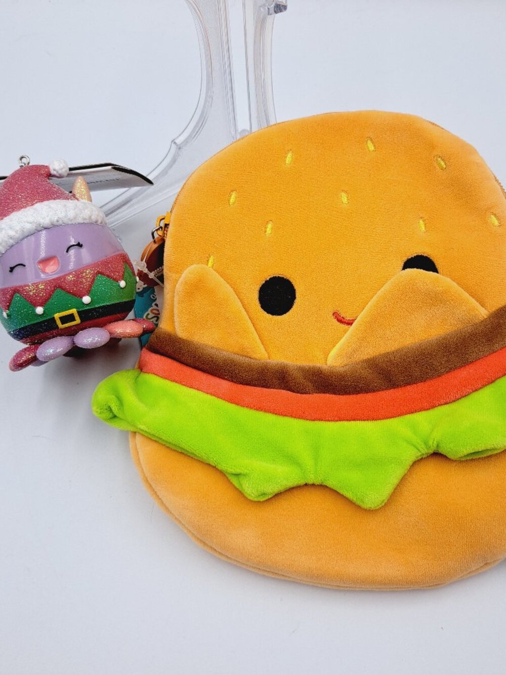 Carl the Cheeseburger Squishmallow Pouch and Beula 2024 Holiday Ornament Bundle
